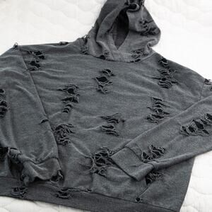 Gaze USA Hoodie Women's M Gray Sweater Top Comfy & Distressed 90s Hip Hop Style